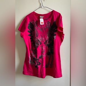 A beautiful bedazzled pink artsy summer shirt